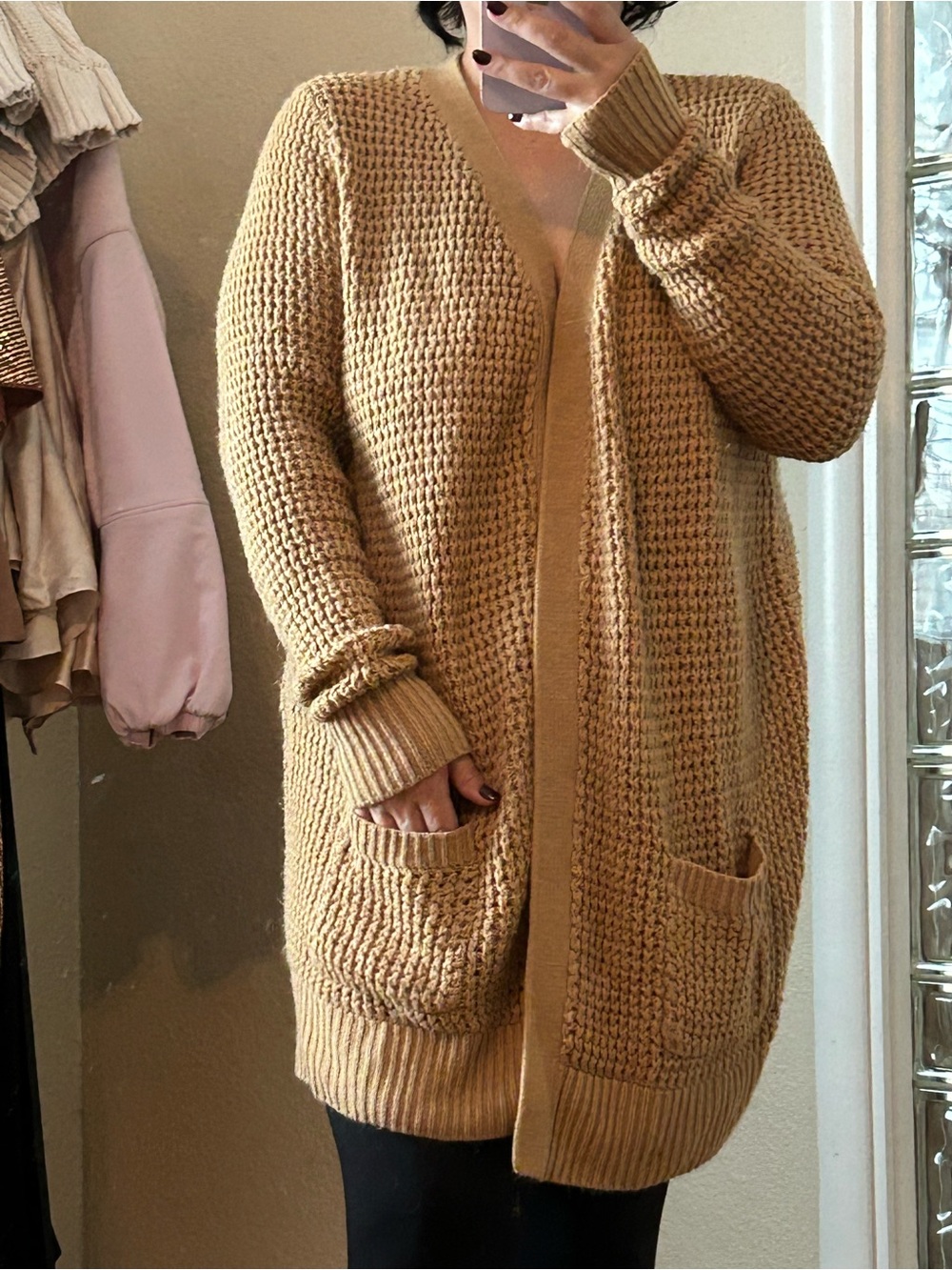 Ava & Viv Camel Open-Front Pocket Cardigan